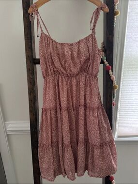 Mauve Pink Tiered Tie-Shoulder Sundress